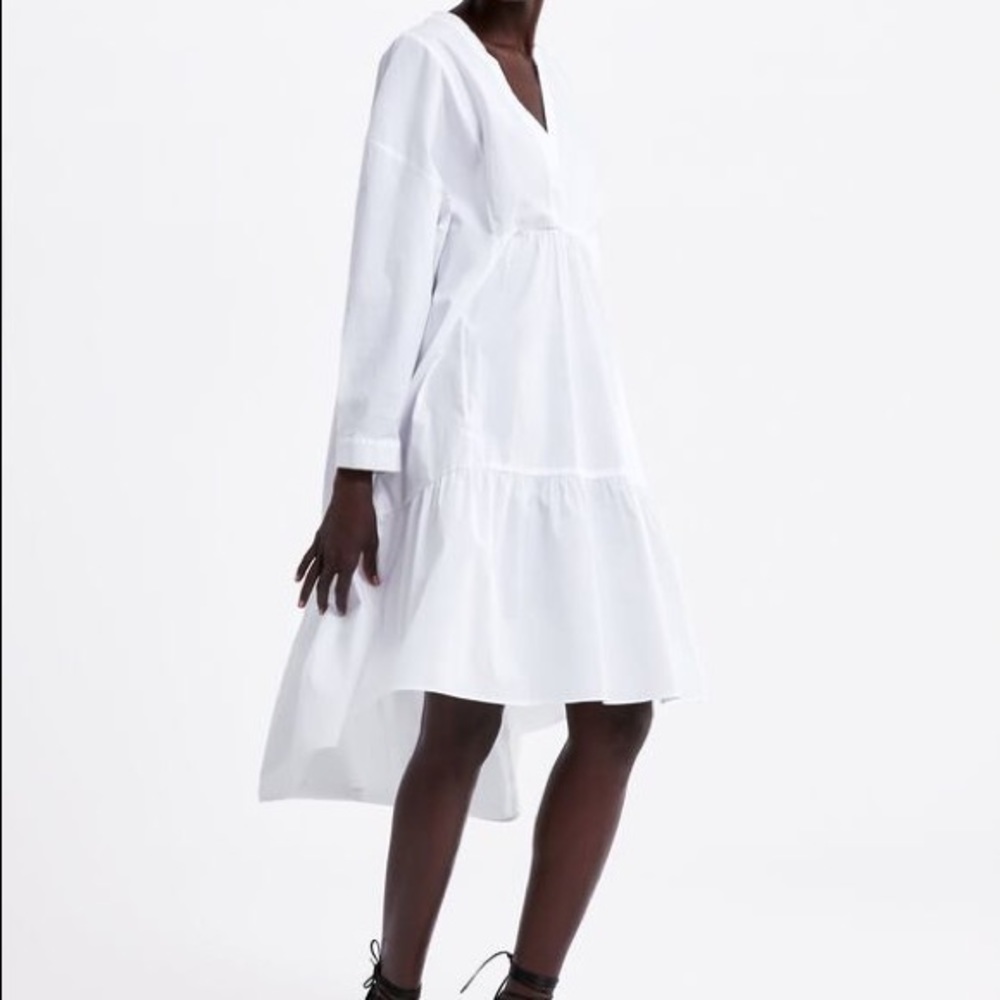 Zara poplin white asymmetrical tiered dress
